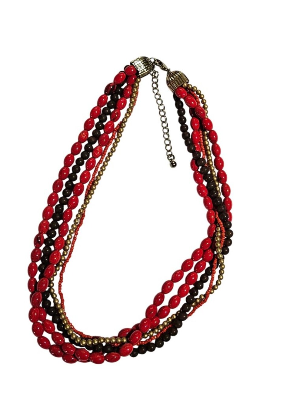 Multi Strand Mixed Materials Beaded Necklace Glass Wood Metal Plastic 18-21 inch